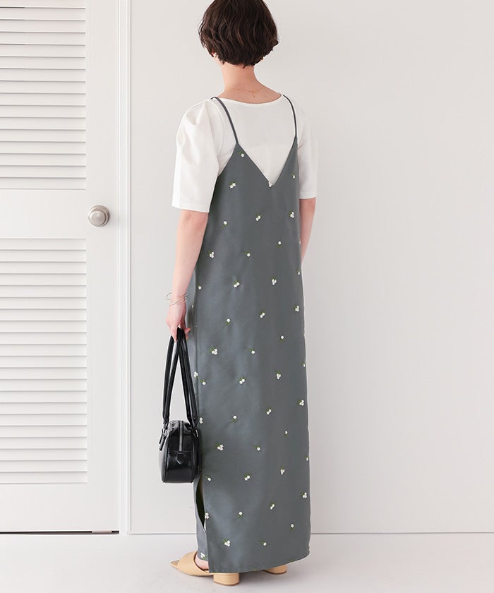 前後2wayフラワー刺繍キャミソールワンピース【メール便可／100