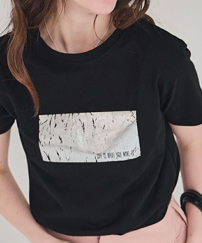 未使用タグ付き✨イザベルマラン　クルーネックＴシャツ　箔プリント　ブラック 箔プリントコンパクトTシャツ【メール便可／60】 | titivate