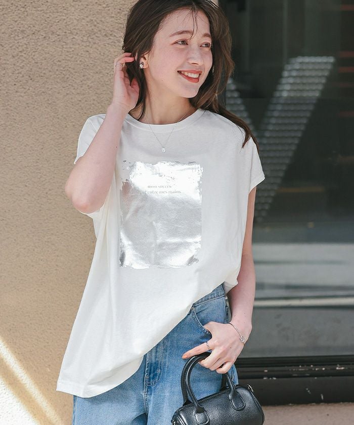 箔プリントフレンチスリーブTシャツ【メール便可／90】 | titivate