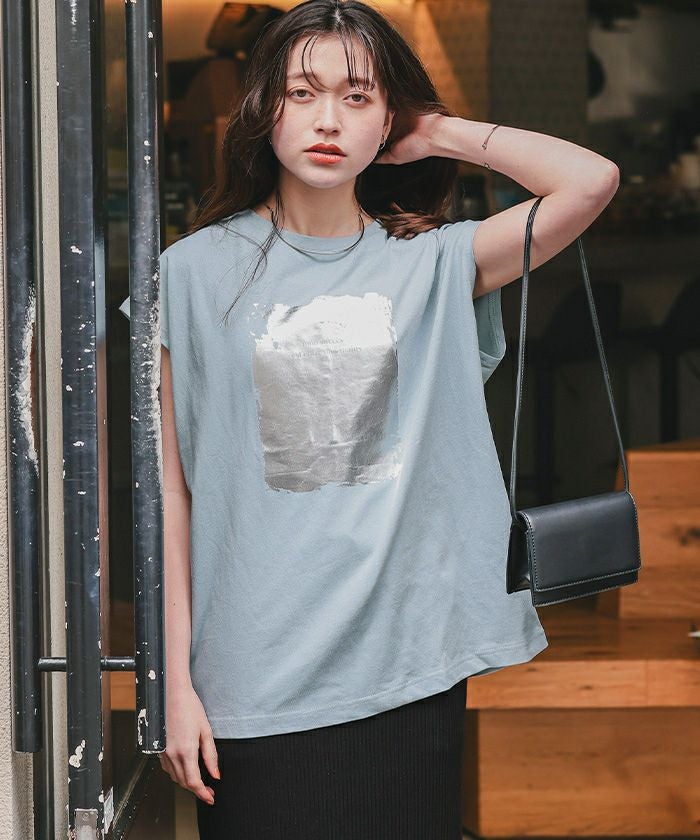 箔プリントフレンチスリーブTシャツ【メール便可／90】 | titivate