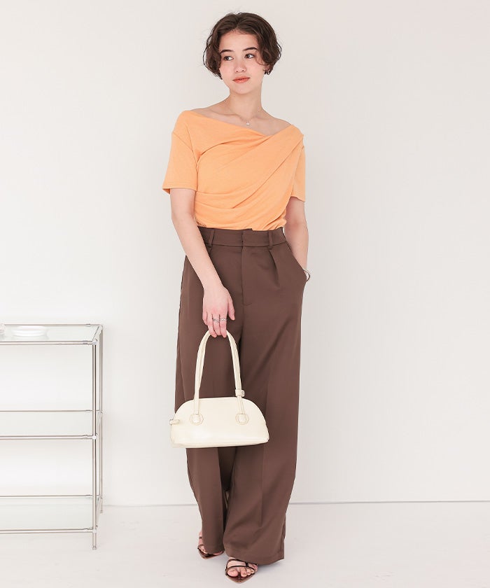 a*o様 ブラウン オフショルダー シャツ オフショルダーハーフスリーブTシャツ【メール便可／90】 | titivate