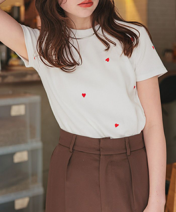 ハート柄刺繍Tシャツ【メール便可／90】 | titivate