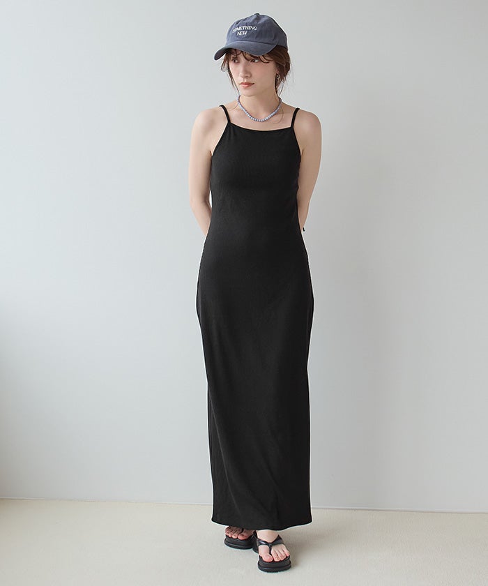 & her アンドハー バックオープンキャミワンピ ース ブラック バックオープンデザインキャミソールワンピース【SEADRESS シードレス