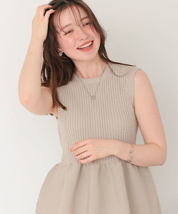 フォクシー　ノースリーブ　ペプラム FRAY I.D - アシメヘム畦編みペプラムノースリニット ( ミックス