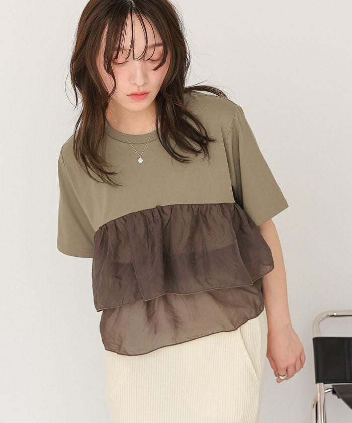 オーガンジーフリルドッキングTシャツ | titivate