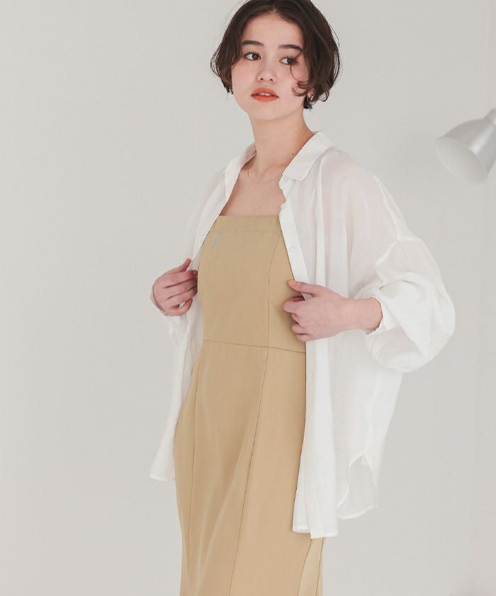 【新品・タグ付き】MACHATT シアーシャツ　ベージュ ジャスグリッティー JUSGLITTY 2WAYリネンライクシアーシャツ