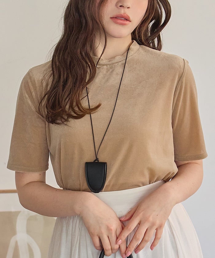 OURシアー半袖Tシャツ／サンドベージュ シアーベロア半袖Tシャツ | titivate