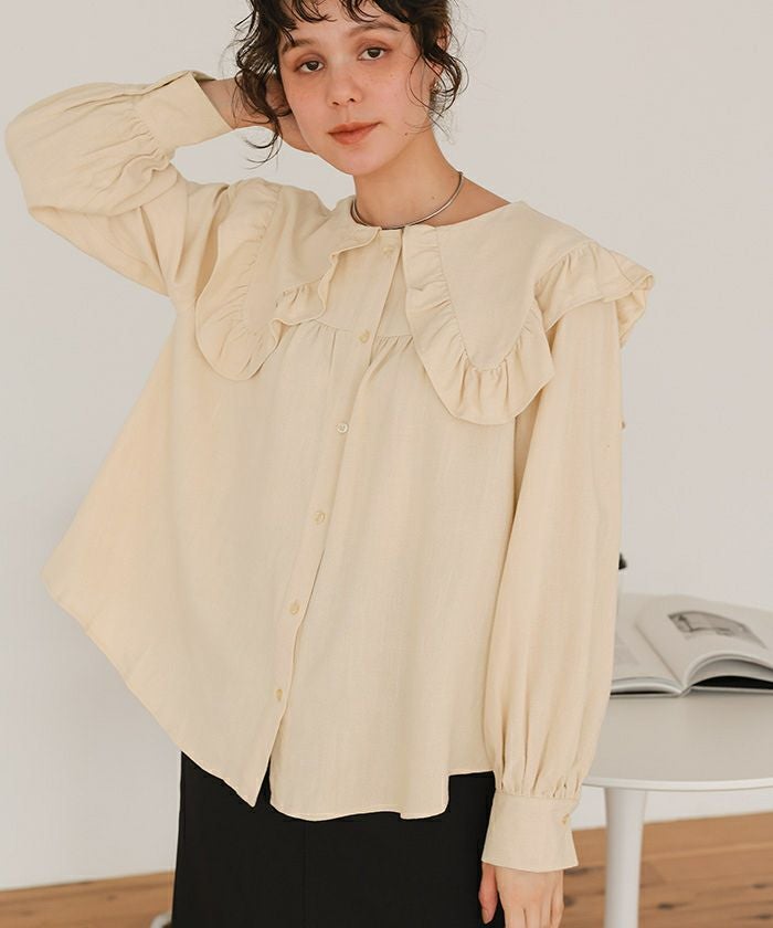 MERAKI バイカラーフリルデザインブラウス MERAKI ブラウス シャツ バイカラーフリルデザインブラウス レディース