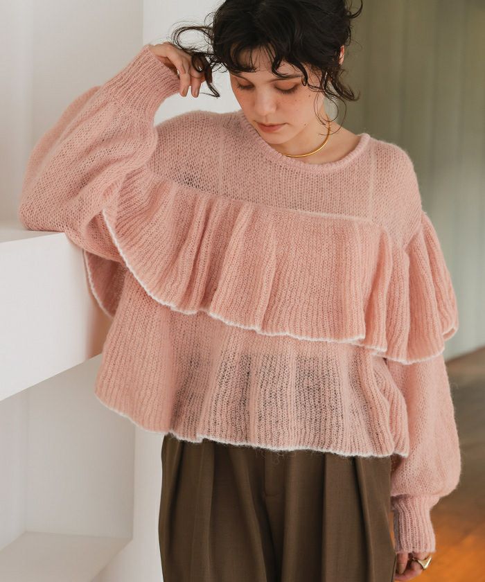 美品　アドーア　24AW クリアハイゲージニット　フリル　長袖　グレージュ　38 000000114835-33.jpg?size=l&w=
