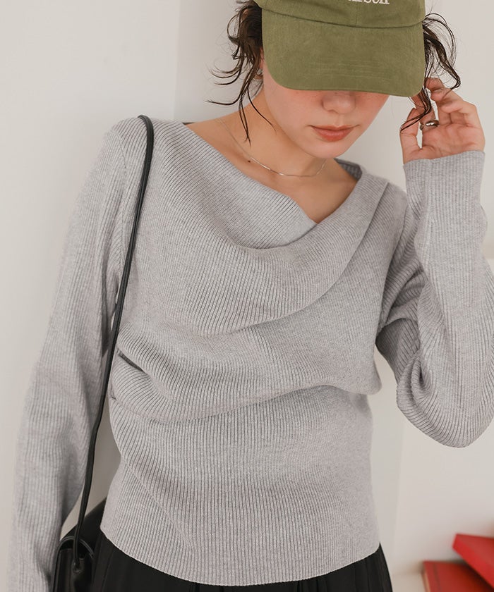 オフショルダーリブニットトップス | titivate