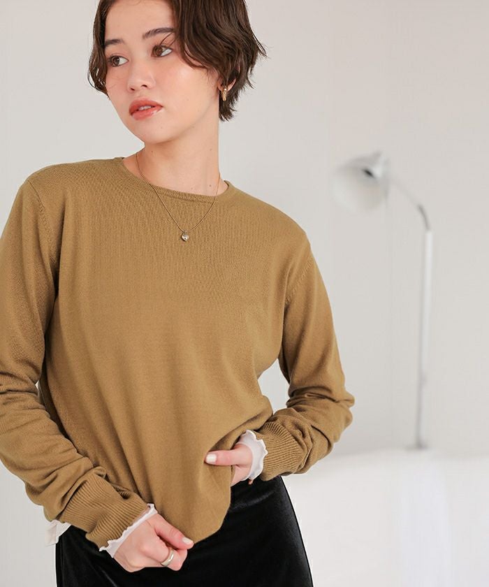 45R カチカチ ダカーポ の Mシャツ ワイド クルーネック ニット ベージュ なめらか手触りカシミヤタッチクルーネックニット | titivate