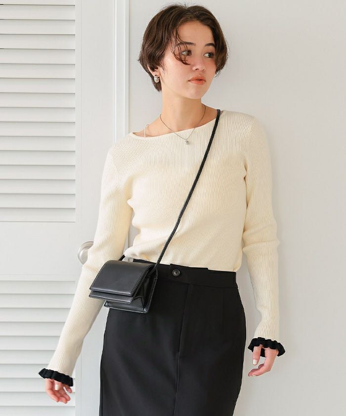 machatt 未使用フリルカラーリブニット ふわっとタッチフリルスリーブリブニット | titivate