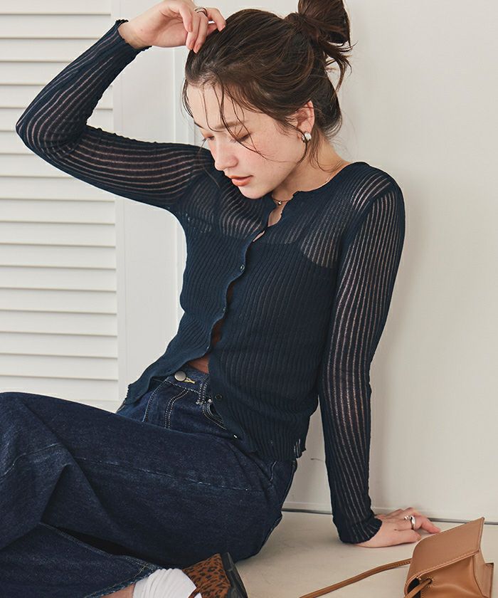 【BLACK】<ATTISESSION>シアー ツイン カーディガン オフィシャルサイト限定】総レースシアートップス