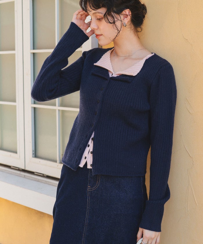 レイヤード風リブニットトップス | titivate