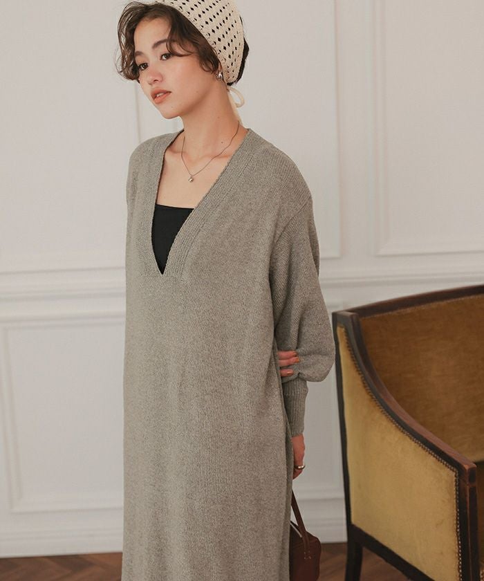 SLADKY オーバーサイズＶネック ニットワンピース ♪ HeRIN.CYE ワンピース V neck knit one piece Vネックニットワンピース