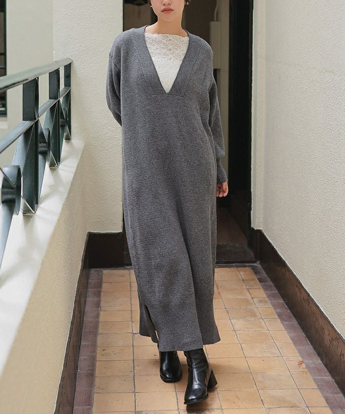 グレー　ビッグ　ニットワンピース　M ティティベイド titivate（ティティベイト） ワンピース ビッグシルエットミニ丈ニット
