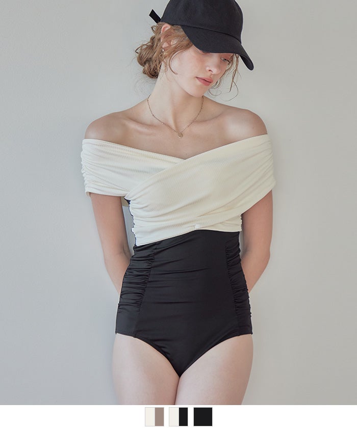 クロスオフショルダーギャザーワンピース/水着【SEADRESS シードレス