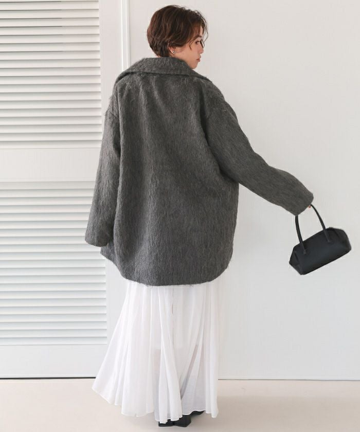 ネット完売品⭐︎Spick & Span美品⭐︎シャギーコクーンコート　38グレー SHIPS any ノーカラーコート コート any: シャギー ノーカラー