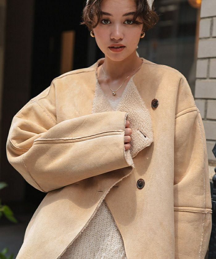 タグ付き HERENCIA フェイクムートン コート●38●ベージュ タグ付き HERENCIA フェイクムートン コート○38○ベージュの通販 by