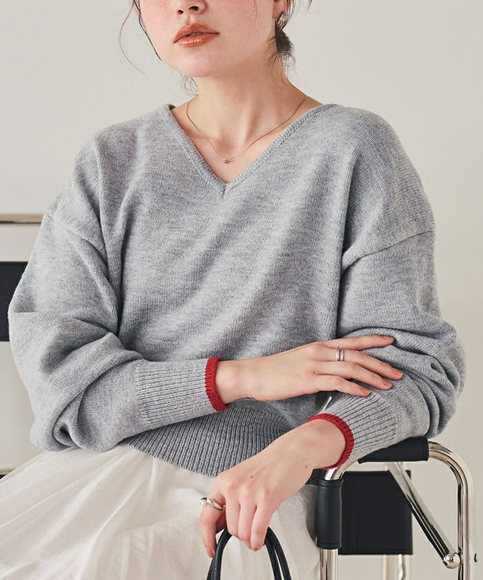 Vネックゆるシルエットニット Vネックゆるっとベーシックニットトップス | titivate