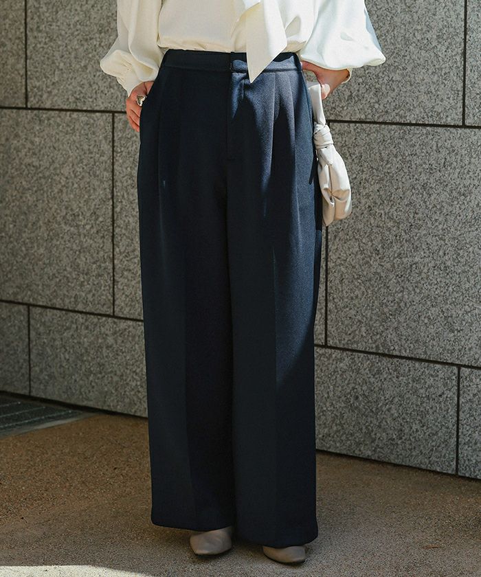 ストレッチ美脚タックワイドパンツ | titivate
