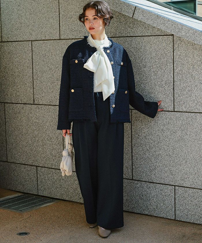 ストレッチ美脚タックワイドパンツ | titivate