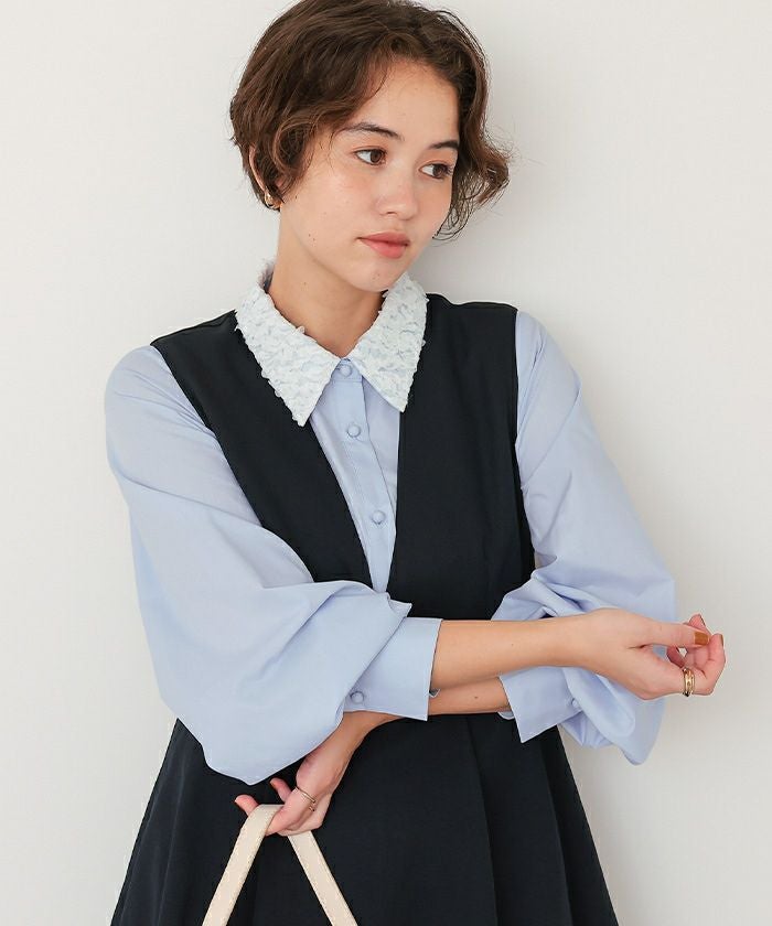 レース襟付デザインシャツ | titivate