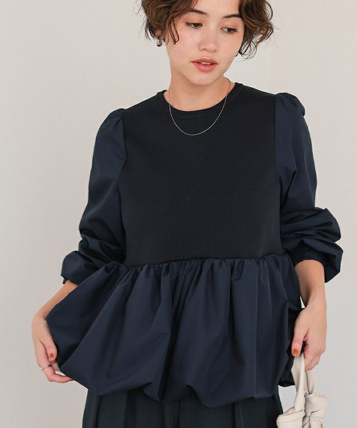バックテールペプラム トップス バックリボン ジャガード ペプラム トップス lieulien×momo 全3色