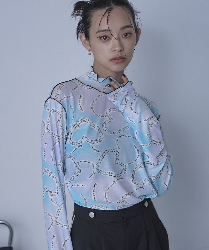 配色メロープリントチュールシアートップス【miette ミエット