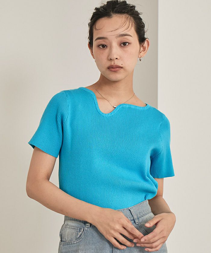 ウェーブネックライン半袖トップス【miette ミエット】 | titivate