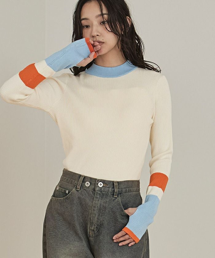 マルチ配色フィンガーリブニット【miette ミエット】【メール便可／100