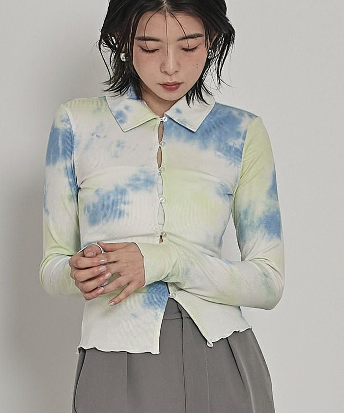 フロントボタンムラ染めリブトップス【miette ミエット】【メール便可