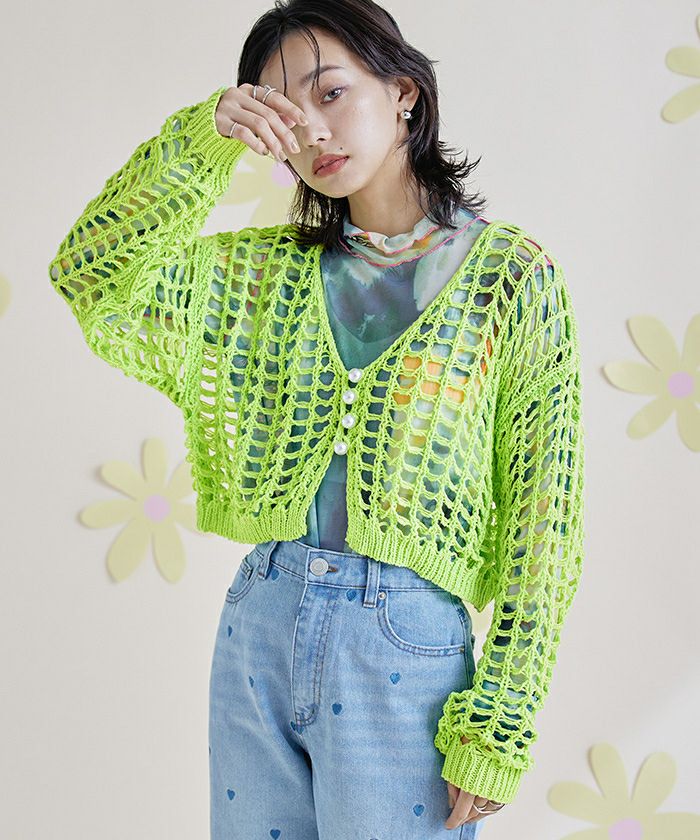 美品 allureville 金ボタン カノコメッシュクルーカーディガン 透かし編みカーディガン | allureville (Women)/アルアバイル | 三越