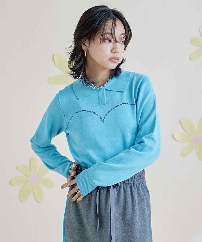 ジグザグステッチポロニット【miette ミエット】【メール便可／100