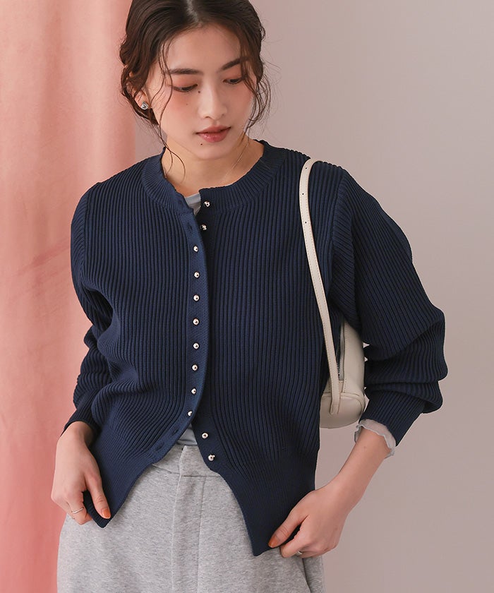 ミニシルバー釦デザインニットカーディガン | titivate