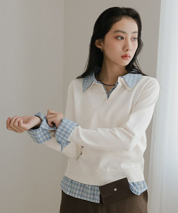 ウェア Miket シャツレイヤード風ポロニット【miette ミエット】 | titivate