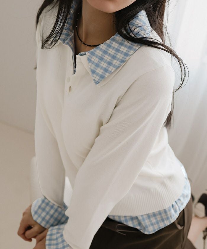 シャツレイヤード風ポロニット【miette ミエット】 | titivate