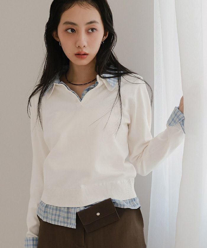 シャツレイヤード風ポロニット【miette ミエット】 | titivate