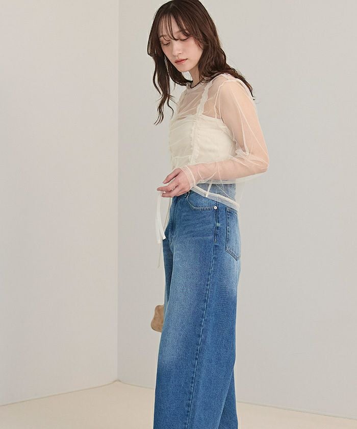 チュールフロントシャーリングトップス【miette ミエット】【メール便