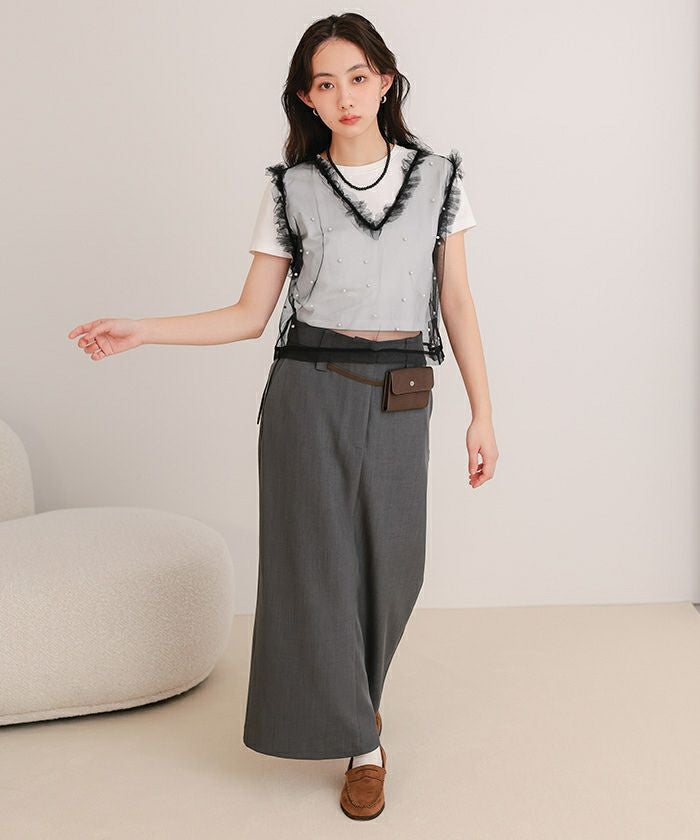 パール付きチュールフリルVネックトップス【miette ミエット】【メール