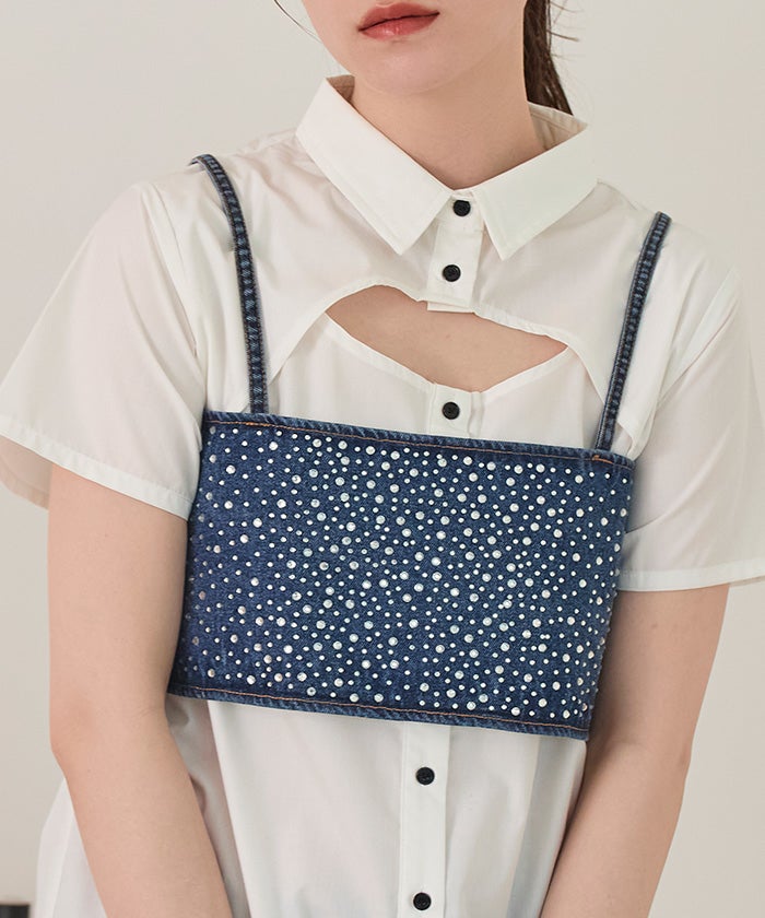 ラインストーンデニムビスチェ【miette ミエット】【メール便可／50