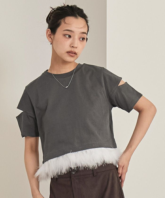 フェザークロップドTシャツ【miette ミエット】【メール便可／100