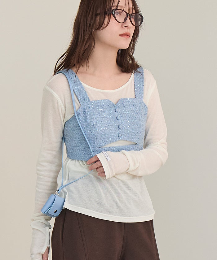 フロントカットスパンコールツイードビスチェ【miette ミエット