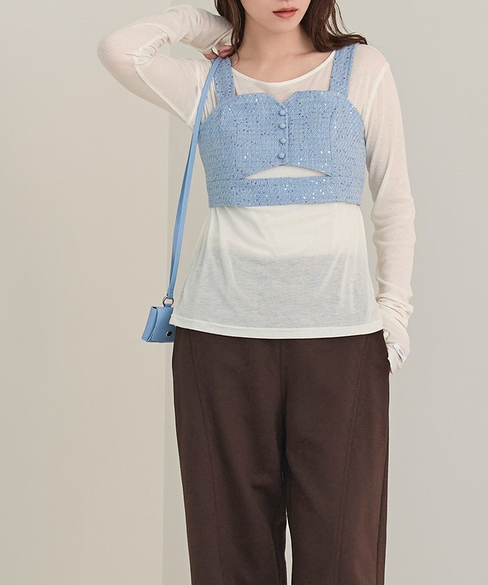 フロントカットスパンコールツイードビスチェ【miette ミエット