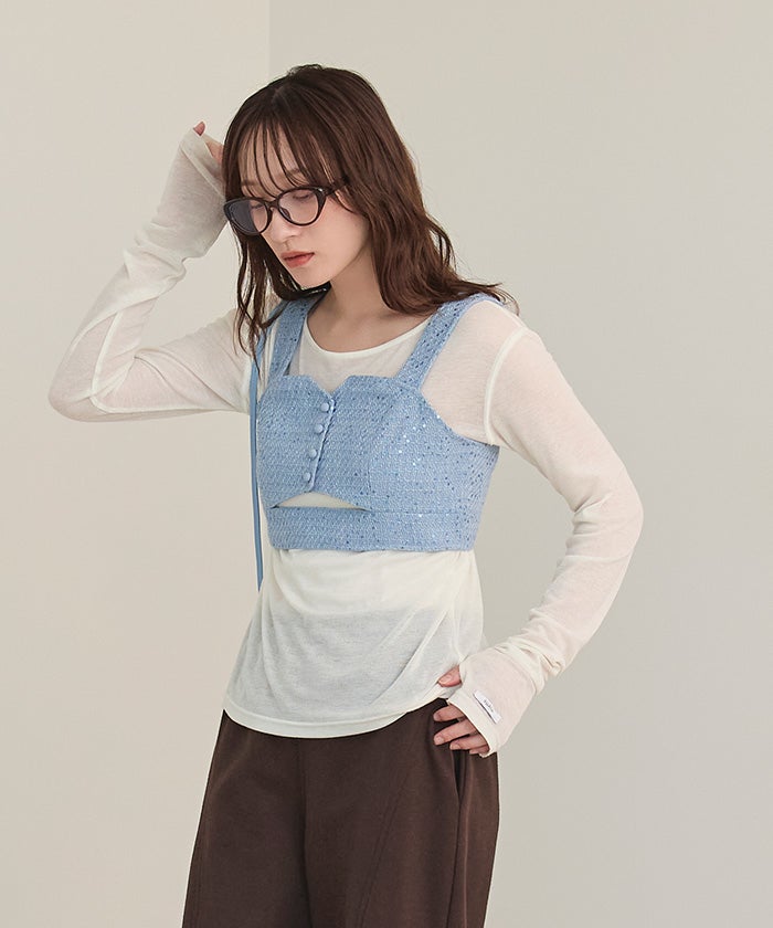 フロントカットスパンコールツイードビスチェ【miette ミエット
