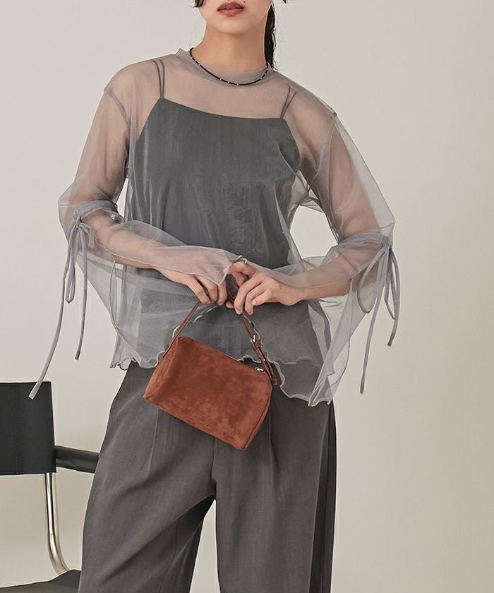 MEER. ネックスリットシアートップNECK SLIT SHEER メーア slit sleeve sheer tops /スリットスリーブシアートップス レディース