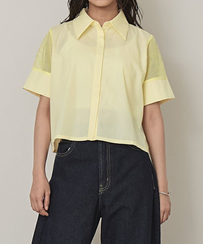 メッシュ切替半袖ショートシャツ【miette ミエット】【メール便可／100