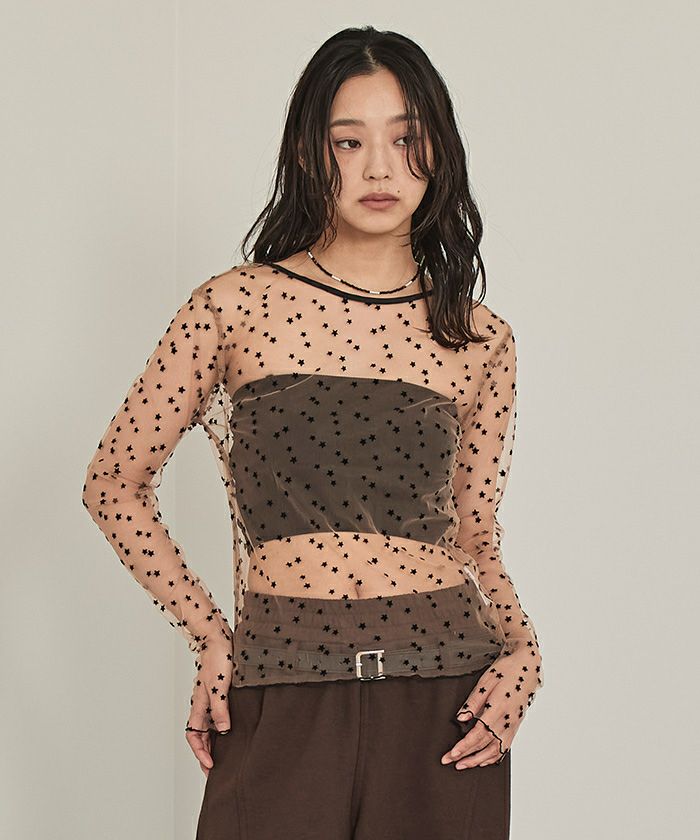 バックオープンフロッキーチュールトップス【miette ミエット
