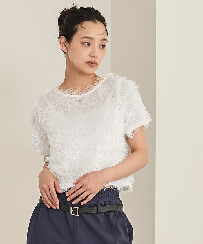 キラキラフリンジ半袖トップス【miette ミエット】【メール便可／100