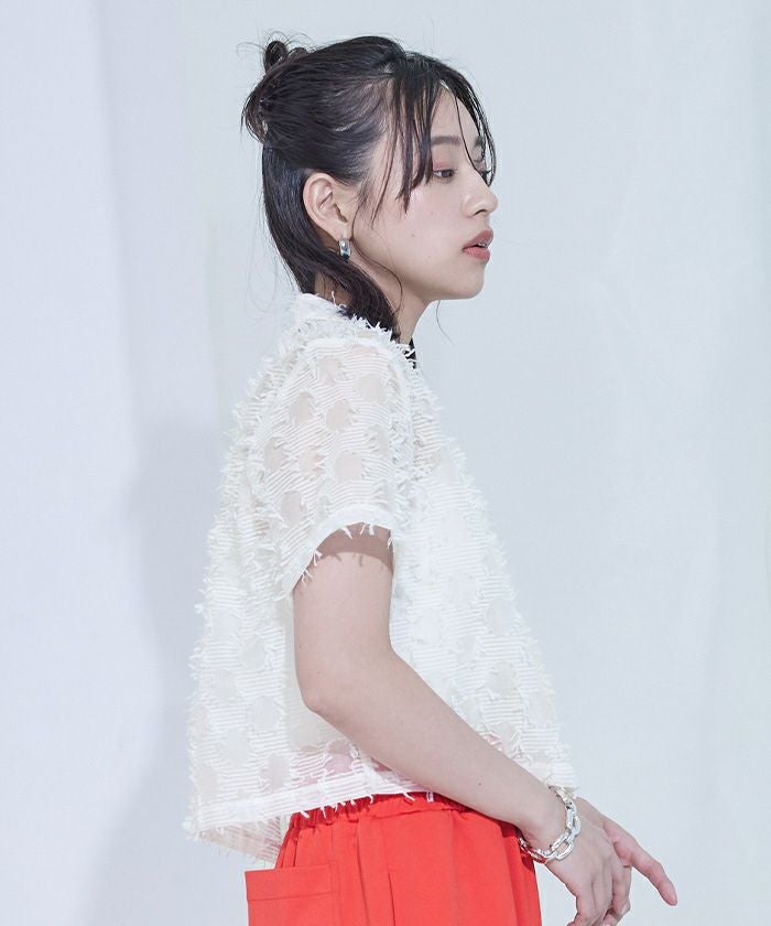フリンジシアー開襟シャツ【miette ミエット】【メール便可／60